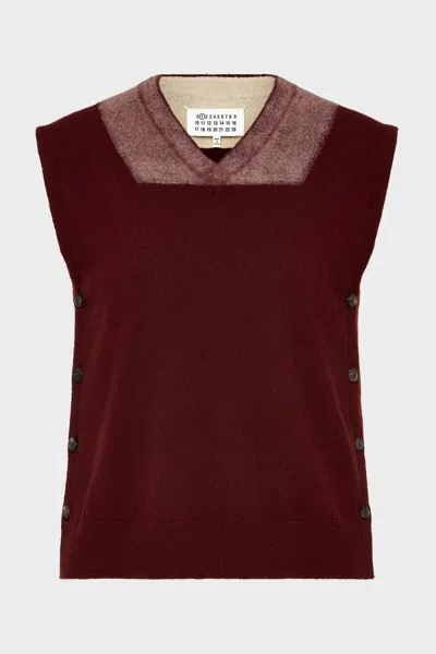 Maison Margiela Two-tone Virgin Wool Vest Woman Bordeaux