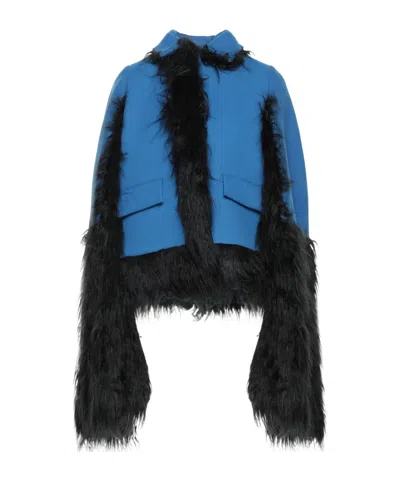 Maison Margiela Two-tone Wool Sleeveless Coat In Blue