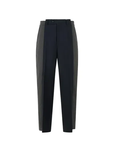 Maison Margiela Two-tone Wool Trousers With Assembled Design And Pleated Front In Blue