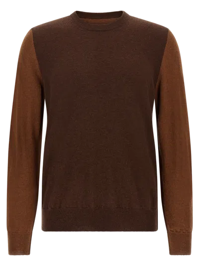 Maison Margiela Two-tone Wool With Elbow Patches Sweater In Brown