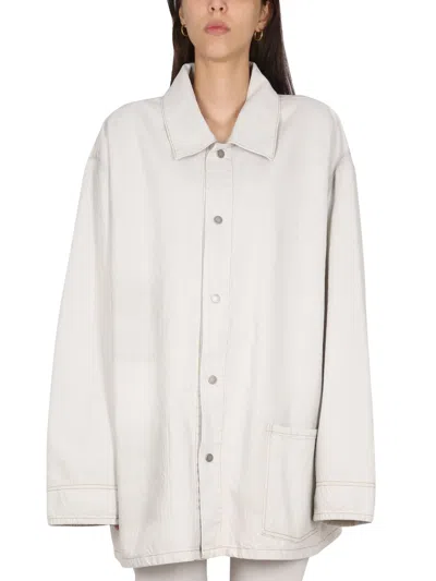 Maison Margiela Unisex Denim Jacket With Front Button Closure In White
