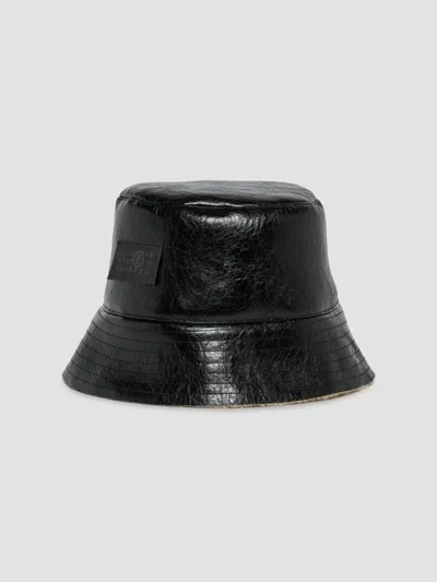 Maison Margiela Unisex Little Kid's & Kid's Faux Leather Bucket Hat In Black