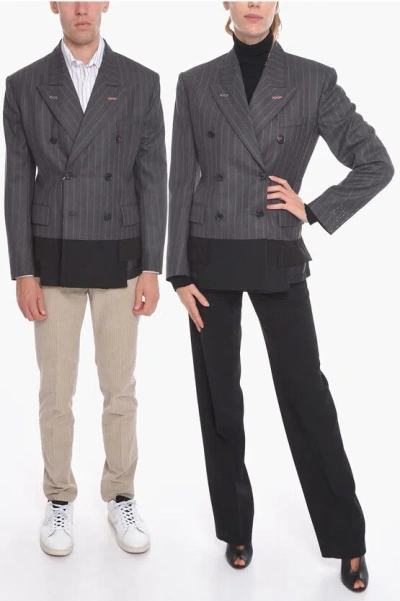 Maison Margiela Unisex Mm4 Wool Double-breasted Blazer With Asymmetric Hem In Gray