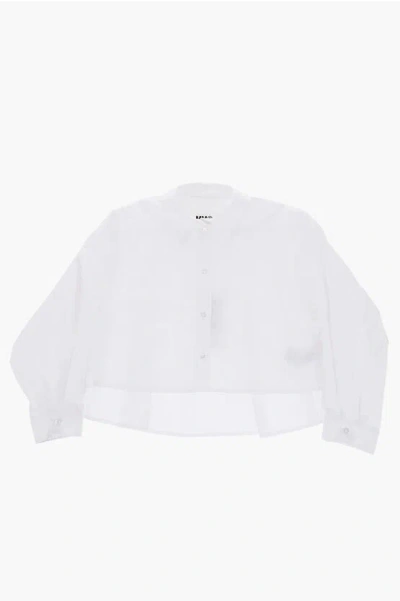 Maison Margiela Unisex Mm6c11u Logoed Shirt With Asimmetric Hem In White