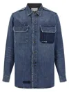 Maison Margiela Used-effect Cotton Denim Shirt With Unique Badges In Gray