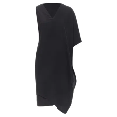 Maison Margiela V-neck Asymmetric Bonded Cape Dress In Black
