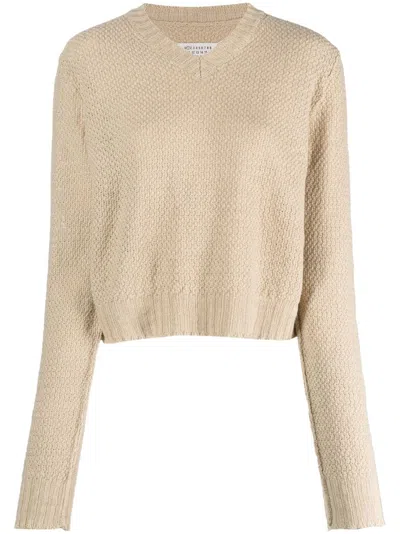 Maison Margiela V-neck Knitted Jumper In Neutrals