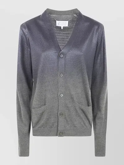 Maison Margiela V Neck Cardigan Front Pockets Shimmer In Gray