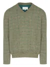 Maison Margiela V-neck Grid-pattern Wool Sweater In Green