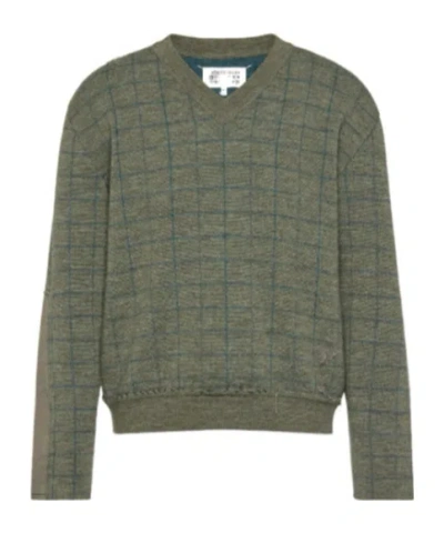 MAISON MARGIELA V-NECK GRID-PATTERN WOOL SWEATER