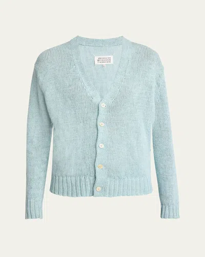 Maison Margiela V-neck Hemp Cardigan In Lightblue