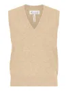 Maison Margiela Knitted V-neck Wool Vest In Beige