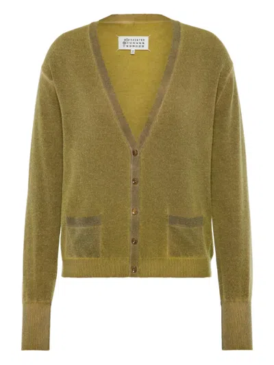 Maison Margiela V-neck Knitted Cardigan In Green