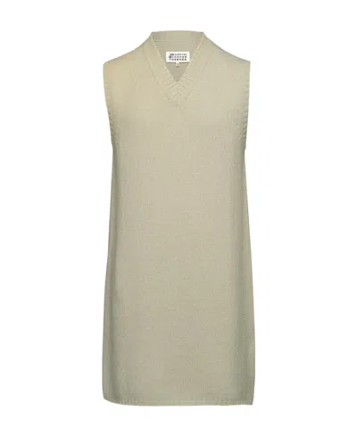 Maison Margiela V-neck Knitted Mini Dress In Nude