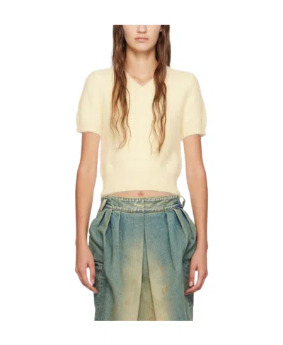 Maison Margiela V-neck Knitted Sweater In Nude