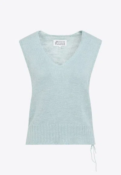 Maison Margiela V-neck Knitted Vest In Blue