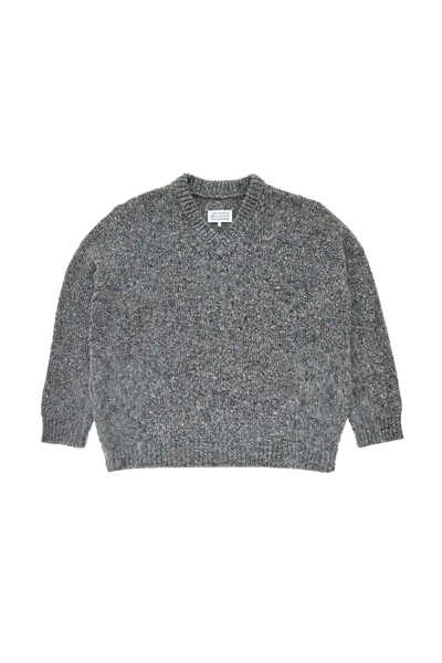 Maison Margiela V-neck Mélange Sweater Grey In Gray