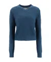 Maison Margiela V-neck Open-knit Jumper In Blue