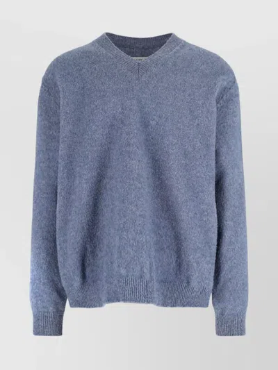 Maison Margiela V-neck Ribbed Knitwear Soft Texture In Blue