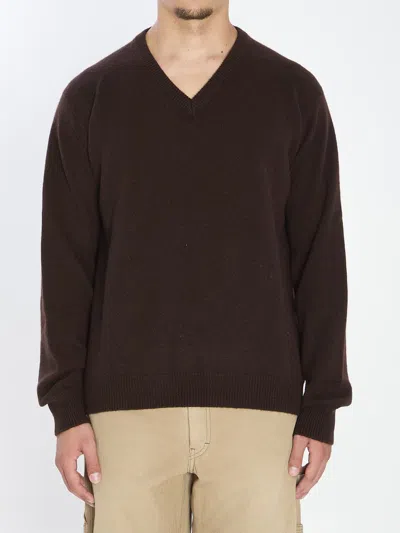 Maison Margiela V-neck Sweater In Burgundy
