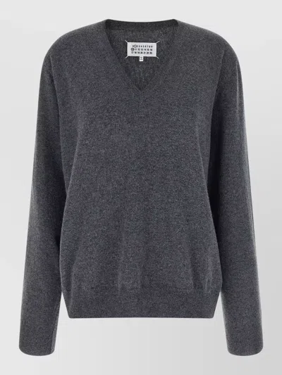 Maison Margiela V Neck Sweater Featuring Four Stitches In Gray