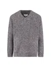 Maison Margiela Textured Knit V-neck Sweater In Shades Of Grey In Gray