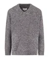 Maison Margiela Textured Knit V-neck Sweater In Shades Of Grey In Gray