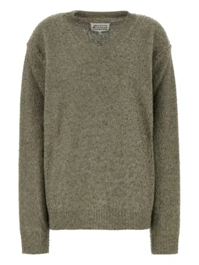 Maison Margiela Wool Blend Sweater V Neck Ribbed Trim In Gray