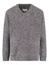 Maison Margiela Textured Knit V-neck Sweater In Shades Of Grey In Gray