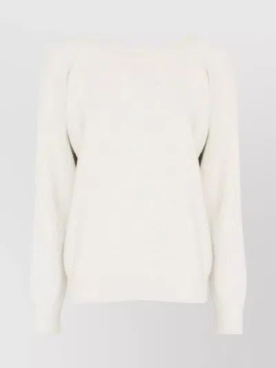Maison Margiela V Neck Sweater With Long Sleeves And Ribbed Cuffs In White