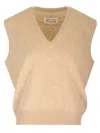 Maison Margiela Knitted V-neck Wool Vest In Beige