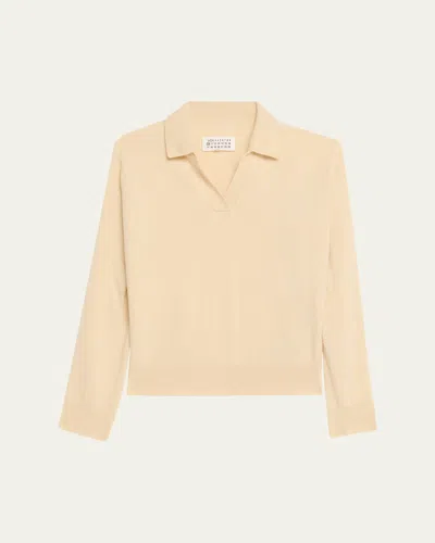 Maison Margiela V-neck Wool Polo Sweater In Yellow
