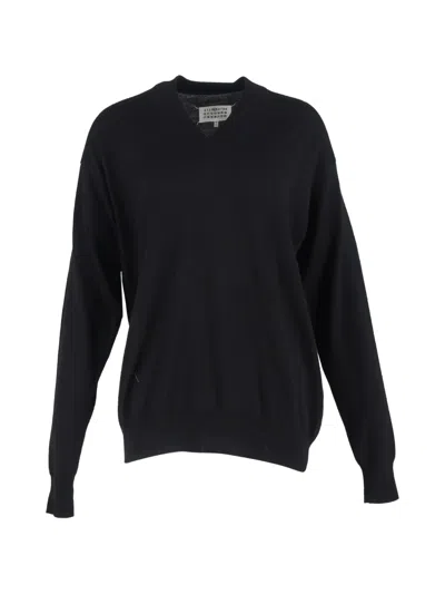 Pre-owned Maison Margiela V-neck Wool Sweater In Black