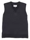 Maison Margiela V-neck Wool Vest In Blue
