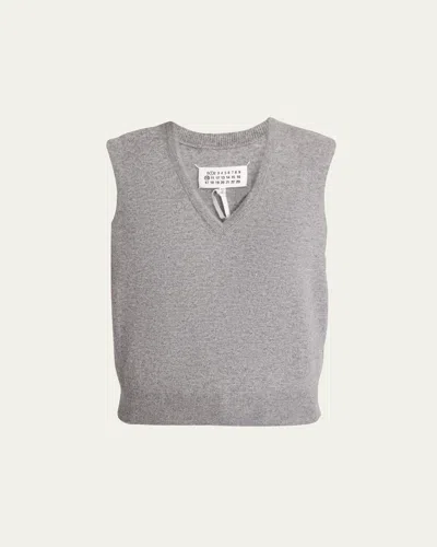 Maison Margiela V-neck Wool Vest In Mediumgre