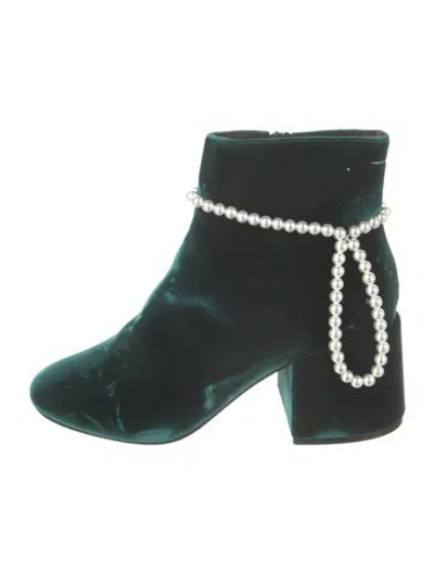 Pre-owned Maison Margiela Velvet Beaded Accents Boots In Green