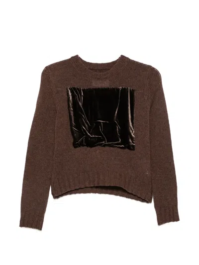 Maison Margiela Velvet-patchwork Sweater In Brown