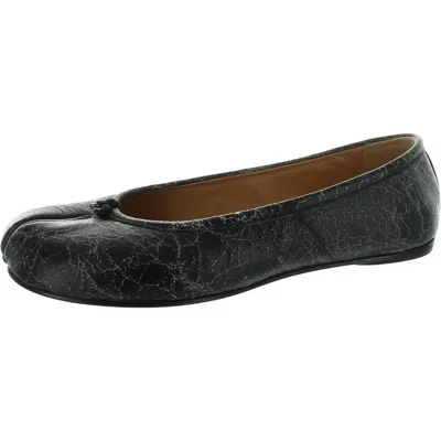 Maison Margiela Vero Cuoio Womens Crackle Leather Flat Shoes In Black