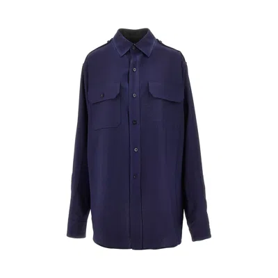 Maison Margiela Versized Wool Shirt In Blue