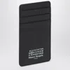 Maison Margiela Leather Card Holder With Embossed Texture And Contrasting Stitching In Black