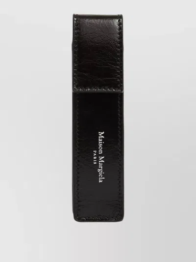 Maison Margiela Vertical Leather Chain Keyring Card Holder In Black