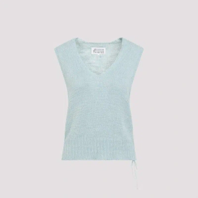 Maison Margiela Gardening Hemp Knit Vest Woman Light Blue In Green