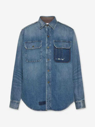 Maison Margiela Denim Long-sleeve Shirt With Classic Collar And Chest Pockets In Blue