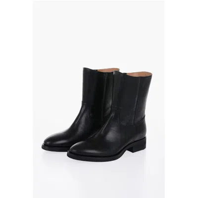 Maison Margiela Almond-toe Leather Ankle Boots In Black