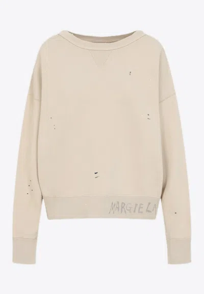Maison Margiela Vintage-effect Pullover Sweatshirt In Beige