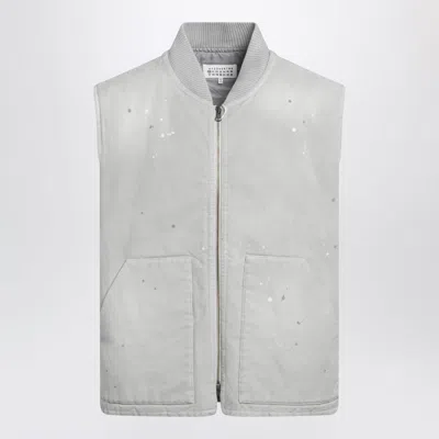 Maison Margiela Vintage Pearl Grey Vest With Paint-effect Details In Animal Print