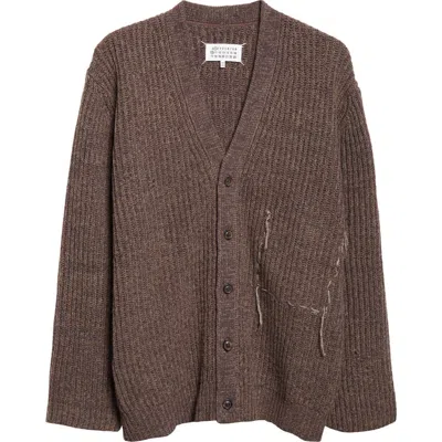 Maison Margiela Virgin Wool Blend Cardigan In Brown