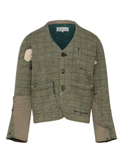 Maison Margiela Embroidered Wool Cardigan In Green
