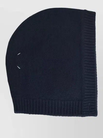 Maison Margiela Virgin Wool Hood Button Detail Ribbed Trim In Blue