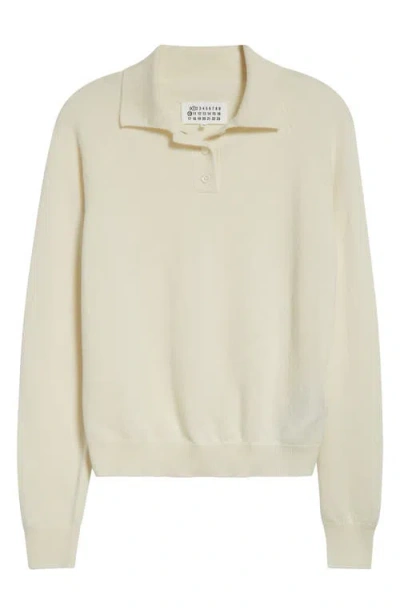 Maison Margiela Virgin Wool Polo Sweater In Off White